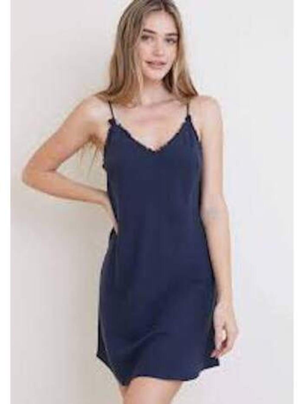 Bella Dahl EUC Women's Blue Frayed Cami Dress Spaghetti Strap Frayed Edge Size M